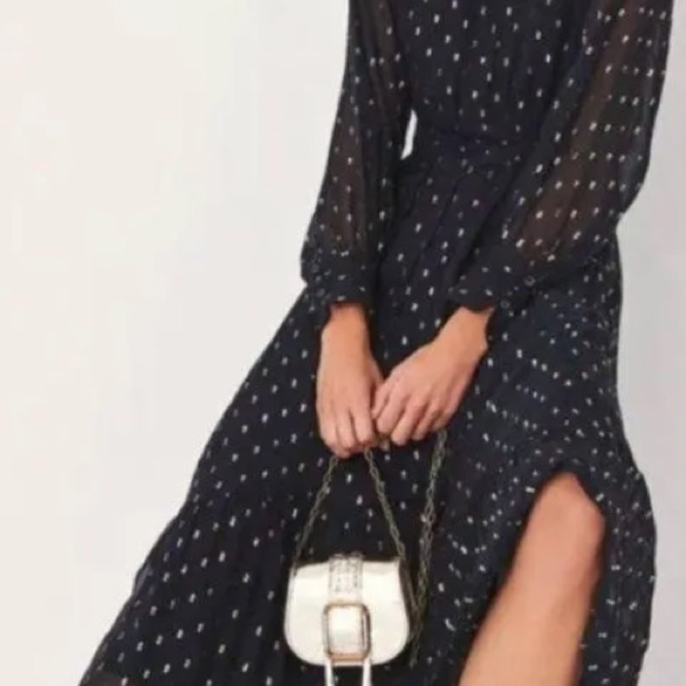 ba&sh Navy Long Sleeve Dress with Gold Dots